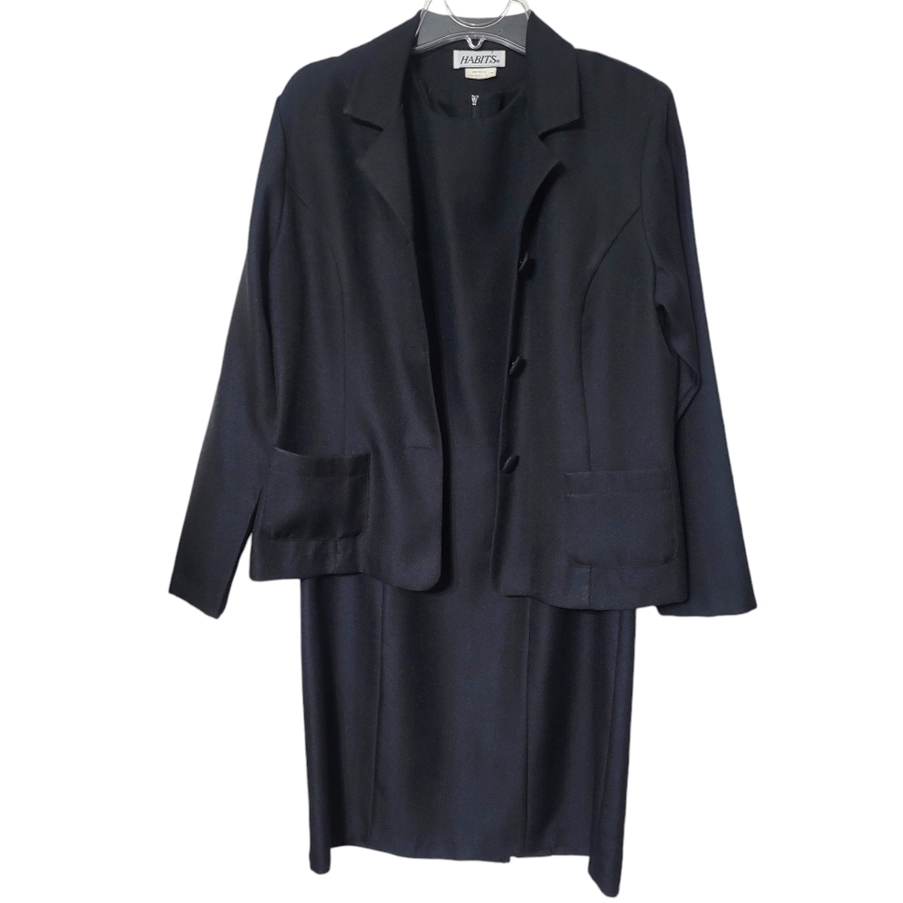 Habits Black 2 Piece Sleeveless Dress And‎ Button Jacket Blazer Set Size 12